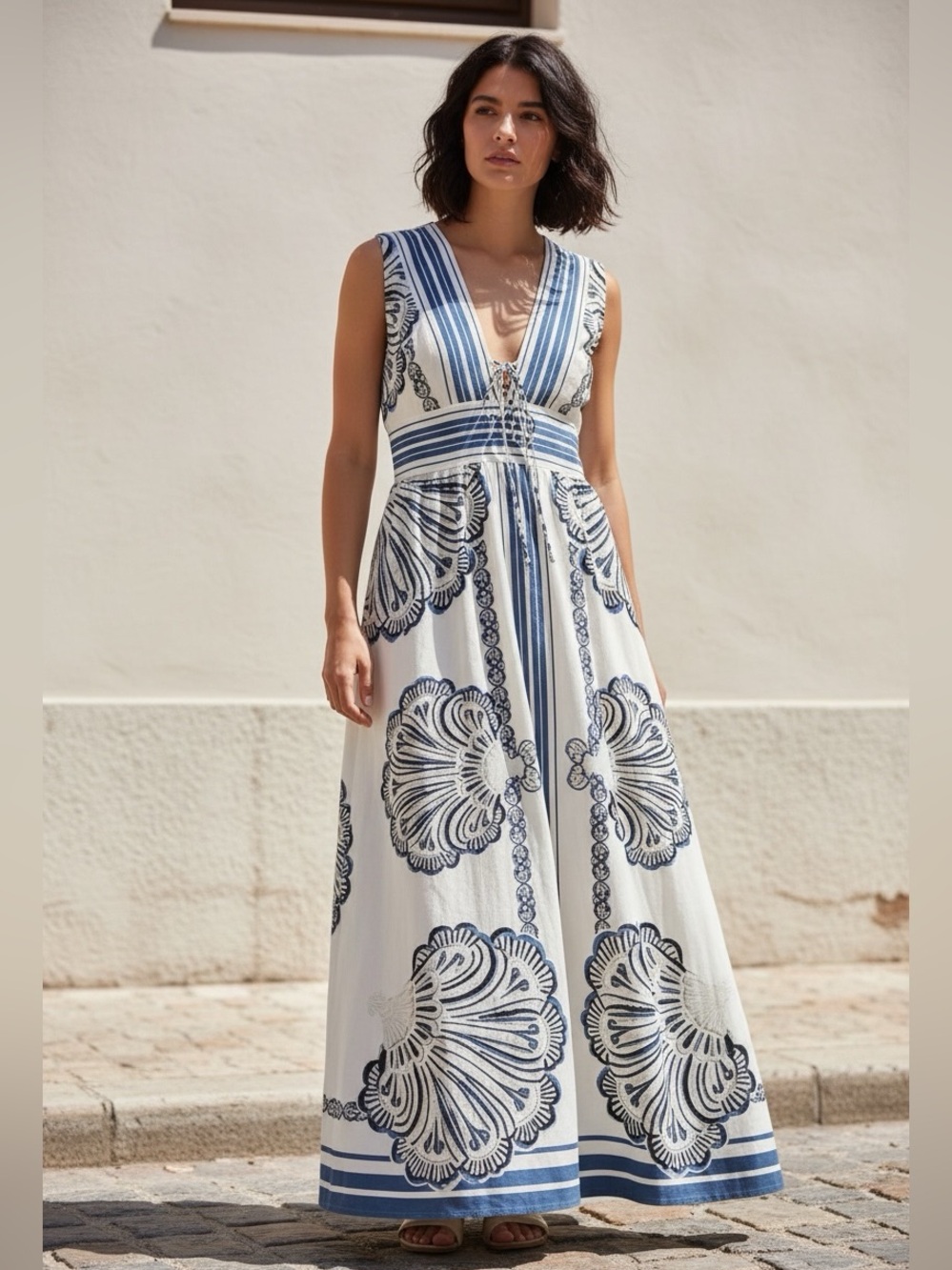 Christian Lacroix White and Blue Maxi Dress